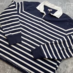 Merona Rugby Polo Shirt Mens XXL Navy Stripe Cotton Long Sleeve Skater Preppy